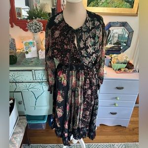 Sacred Threads Boho Floral Dress L/XL Elastic Waist Rayon VGUC Hippie Bohemian